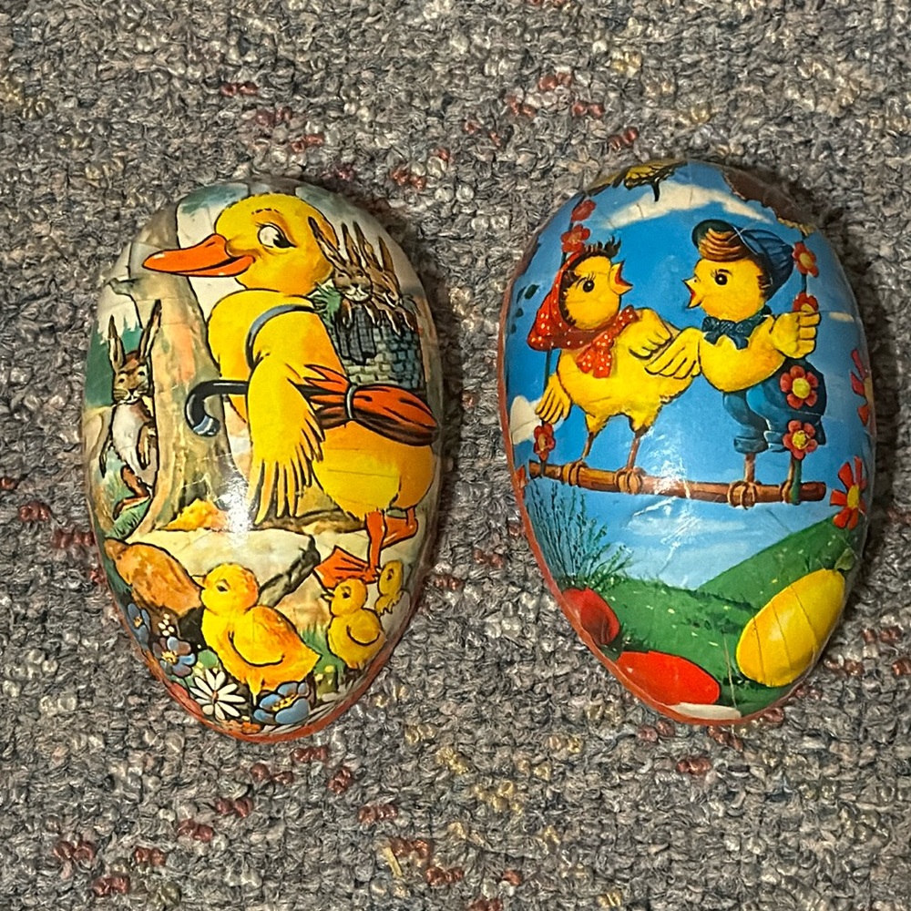 Vintage Easter Egg Paper Mache Container 5.3" West Germany Ducks Chicks Holiday